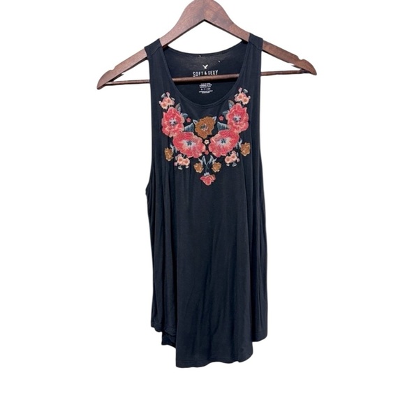 American Eagle Outfitters Y2K Pink Embroidered Floral Razorback Tank Top Small - Picture 1 of 5